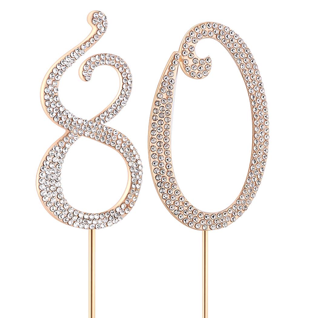 MAGJUCHE Gold Crystal Cake Topper - Number 80 Rhinestones for 80th Birthday Party Decoration, Gold, Model Gold-80-rhinestones-topper