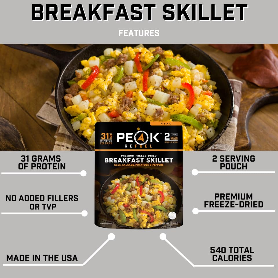 Peak Refuel Breakfast Skillet | 31G Protein | 680 Calories | 100% Real Meat | Premium Freeze Dried Backpacking & Camping Food |