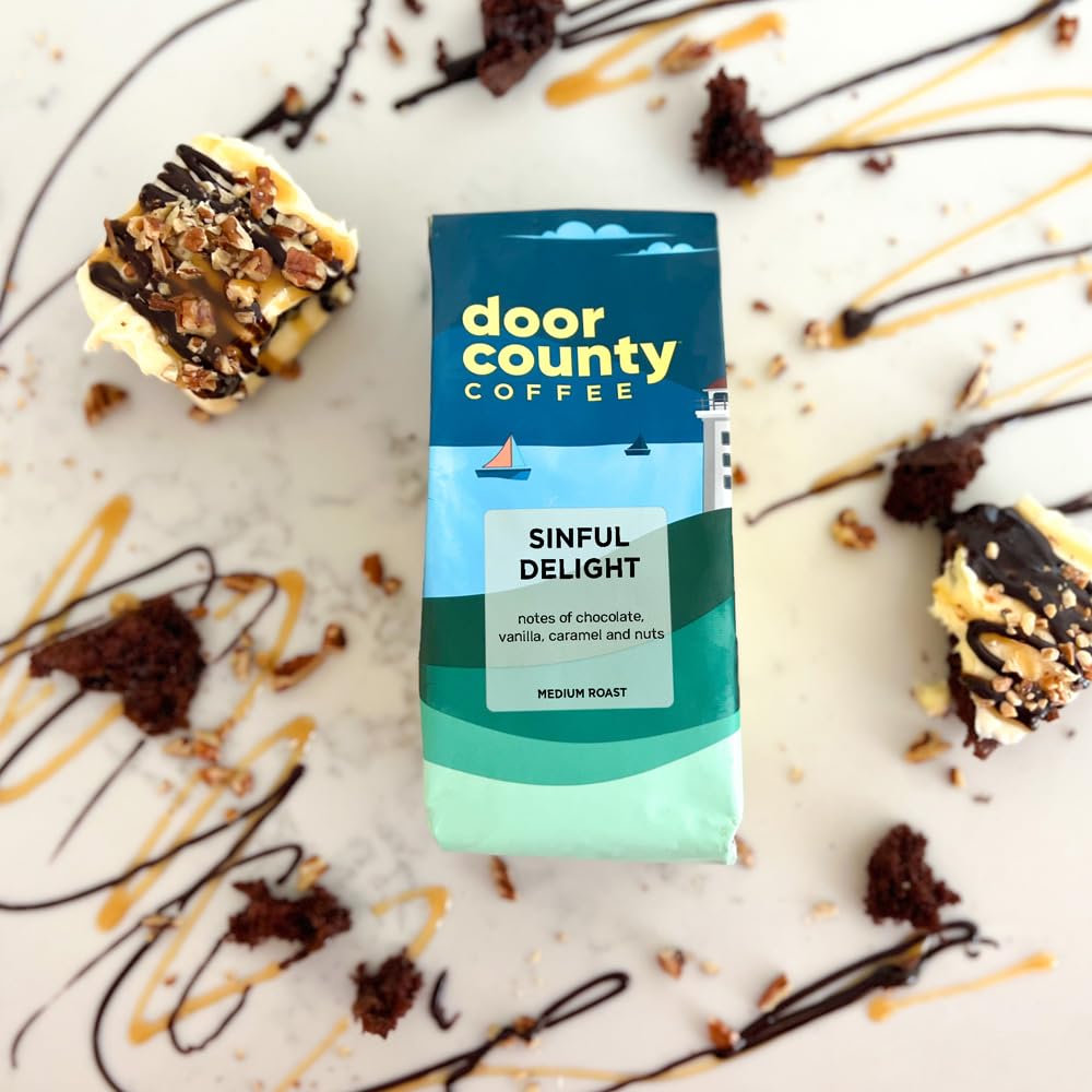 Door County Coffee Sinful Delight Flavored Coffee Ground | 10 Oz Bag | Flavored Ground Coffee Medium Roast | 100% Specialty Arab