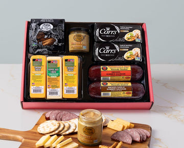 Wisconsin Cheese Company - Grand Cheese & Sausage Gift Box - 100% Wisconsin Cheddar & Pepper Jack Cheese, Sausage,  Ers, Pretzel & Mustard | Perfect For Parties, Charcuterie Boards, And Holiday Gifts