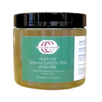 Civilized Coffee Instant Assam Green Tea Powder for Hot Tea, Iced Tea & Baking (8 oz)