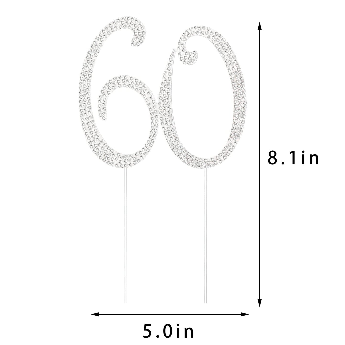 60Th Birthday Decorations Women 60 Cake Topper 60Th Birthday Cake Topper Silver Rhinestone Diamond Bling Anniversary Wedding Cak
