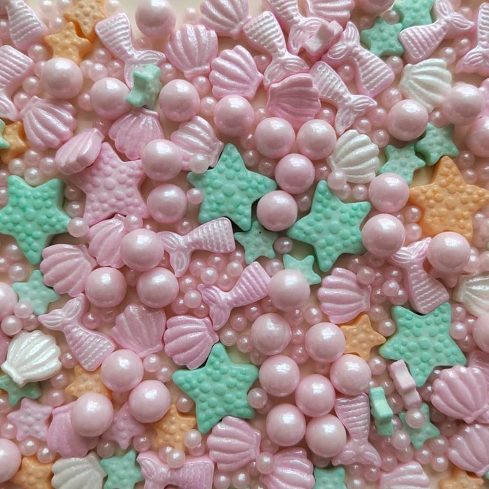 Homankit Mermaid Sprinkle Sweets Sprinkles For Baking Dessert Cupcake Cake Topper Starfish Shell Pearl Mermaid Candy Mix 3.53 Ounces