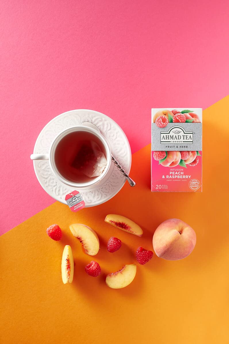 Ahmad Tea Infusions Peach Raspberry Teabags - Decaffeinated, Sugar-Free, 20 Count