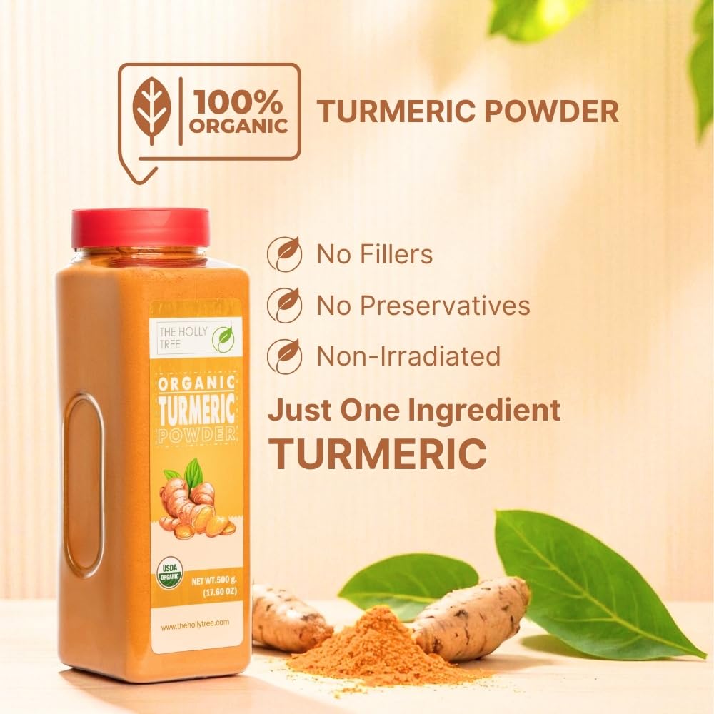 Organic Turmeric Powder 17.60 oz - Turmeric Powder Organic for Cooking  Drinks & Skin - USDA Certified  Ground Turmeric Spice  Gluten Free - The Holly Tree