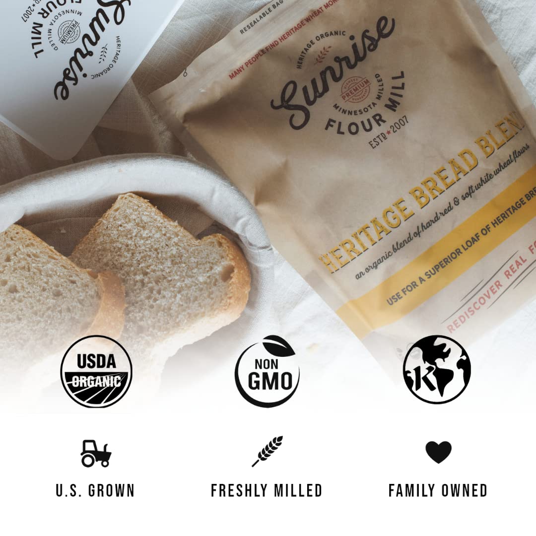 Sunrise Flour Mill Organic Bread Flour Blend, 5 lbs, High Protein, Easy to Digest, Smooth Nutty Flavor