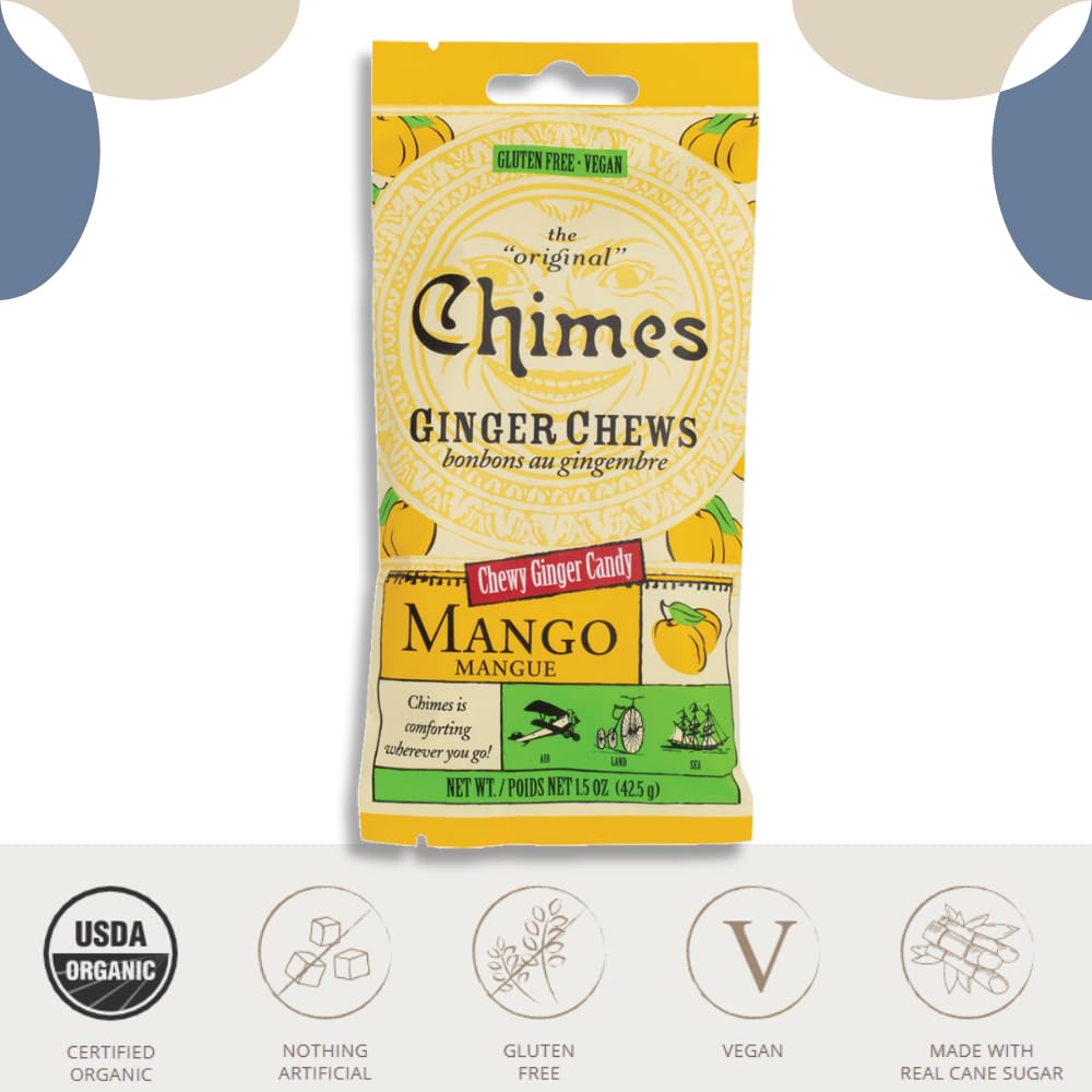 Empire Mercante Ginger Chews Variety Pack - 6 Count (2 Each: Mango, Orange, Lemon) - Vegan, Gluten Free, Organic