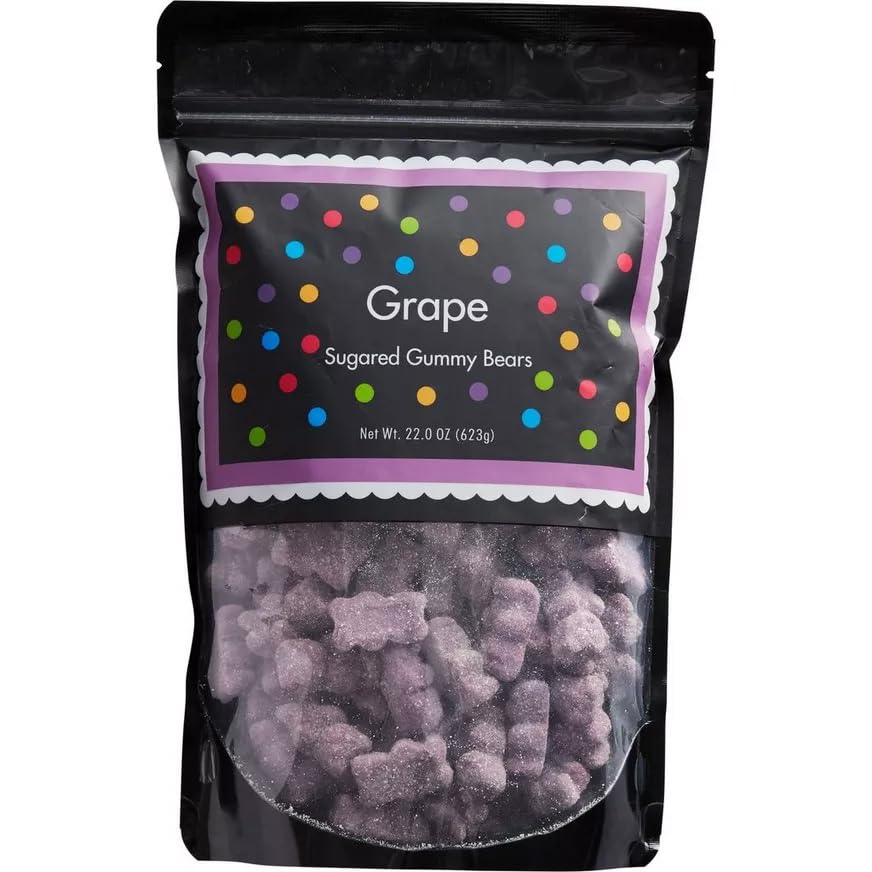 The Hampton Popcorn Company Purple Gummy Bears, 22 Ounce Resealable Bag, Grape Flavor, Sugared Candy