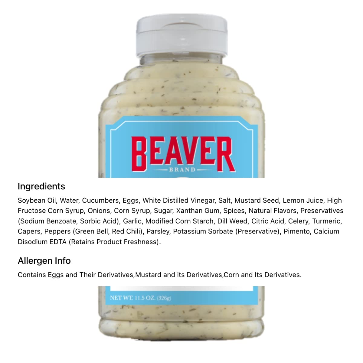 Beaver Brand Tartar Sauce, 11.5 Oz (Pack Of 6)