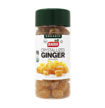 Badia Organic Crystallized Ginger, Sweet & Spicy, 10 oz, Dark Golden, Perfect for Baked Goods, Desserts, Sauces and Teas