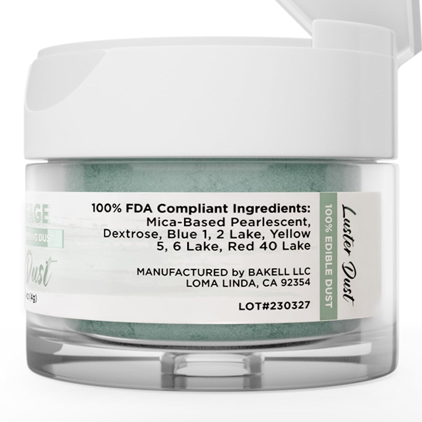 Luster Dust - Silver Sage (4G 1X Jar) | Edible Vegan Dust & Paint For Cake Decorating, Ice Cream, Desserts, Cocktails And Bevera