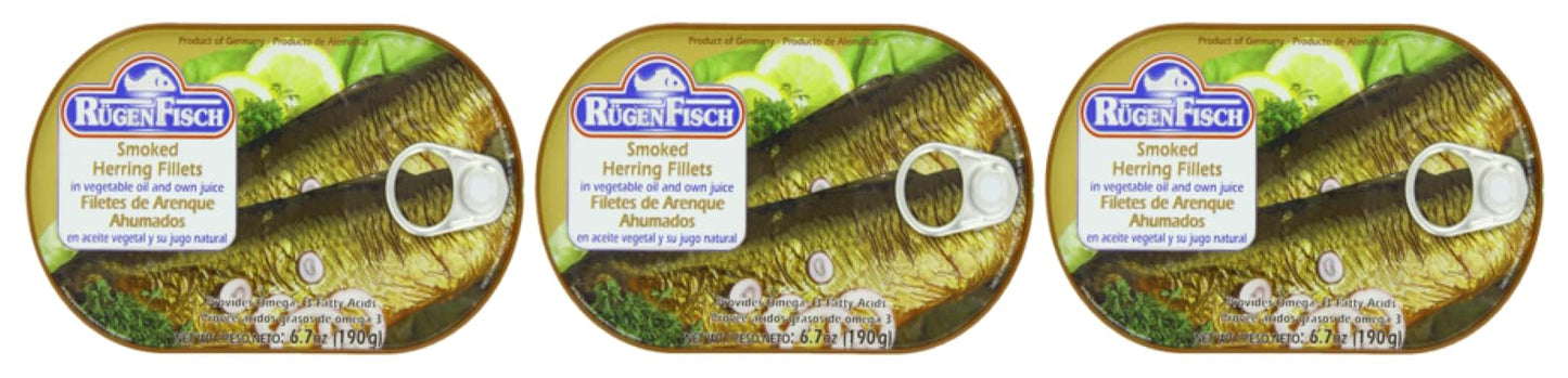 Rugen Fisch Herring & Mackerel Fillets Assorted Sauces (3 - Pack, Herring Smoked In Vegetable Oil & Own Juice)