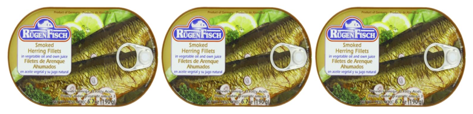 Rugen Fisch Herring & Mackerel Fillets Assorted Sauces (3 - Pack, Herring Smoked In Vegetable Oil & Own Juice)