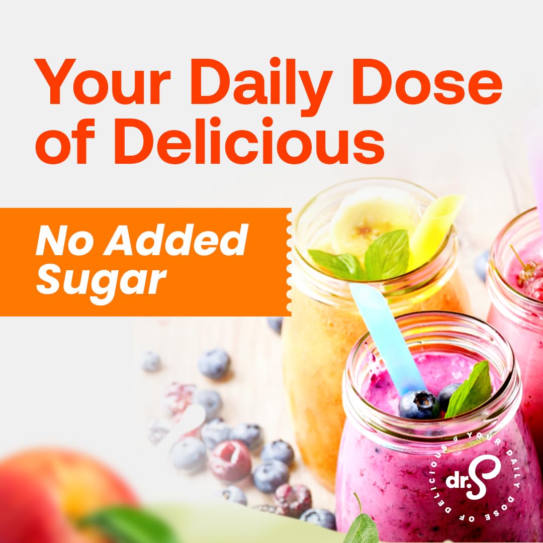 Dr. Smoothie 100% Crushed Peach Pear Apricot – No Added Sugar, Made With Real Fruits/Fruit Juice – Vegan, No Artificial Colors Or Flavors – Juicy Sweet Peaches, Tart Apricots & Pears – 46 Oz Bottle