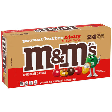 M&Ms Peanut Butter & Jelly Candy Bulk Box, 1.63 Oz Single Size Bags (Pack of 24)