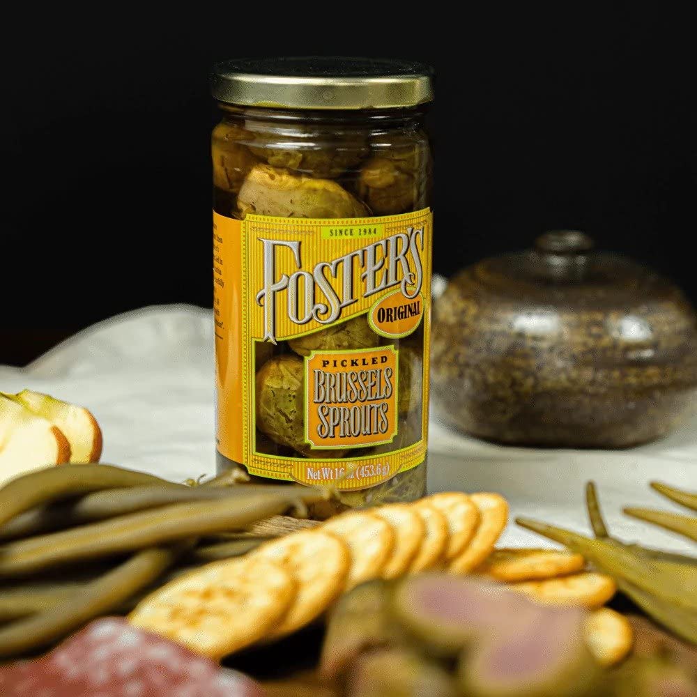 Fosters Pickled Brussel Sprouts in a Jar, Original, 16oz, 2 Pack, Traditional Pickled Vegetables Recipe for over 40 years, Low