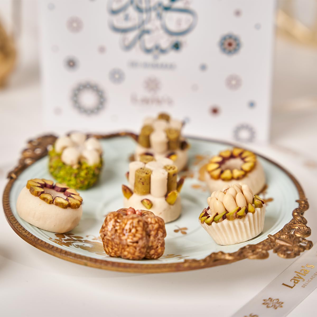 Laylas Delicacies Mediterranean Treats Gift Box For Eid Mubarak - Handmade Healthy Mixed Nutty Flavors Pastries - Halal, Vegetar