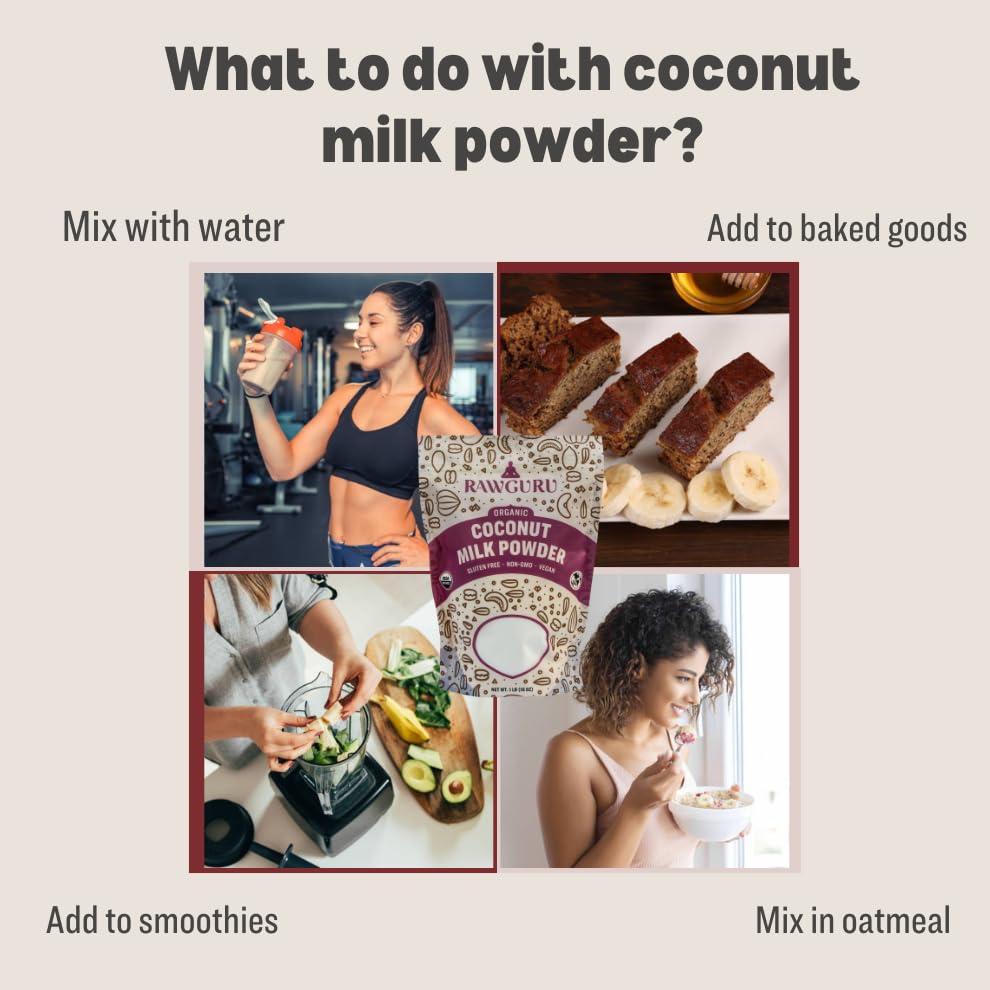 Rawguru Coconut Milk Powder - 16 Oz (Pack Of 2) - Usda Organic | Gluten Free | Non-Gmo | Vegan | Plant-Based Creamer