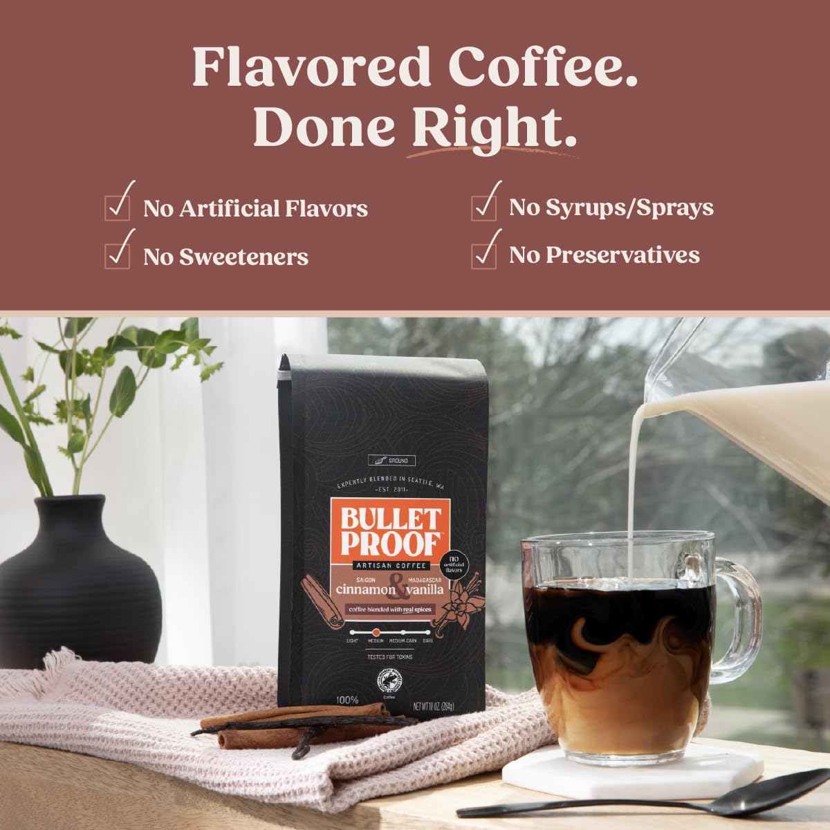 project pieceproof Cinnamon & Vanilla Flavored Ground Coffee  10 Ounces  Medium Roast  Clean Coffee Tested for Toxins  No Artificial Flavors  100% Arabica Beans