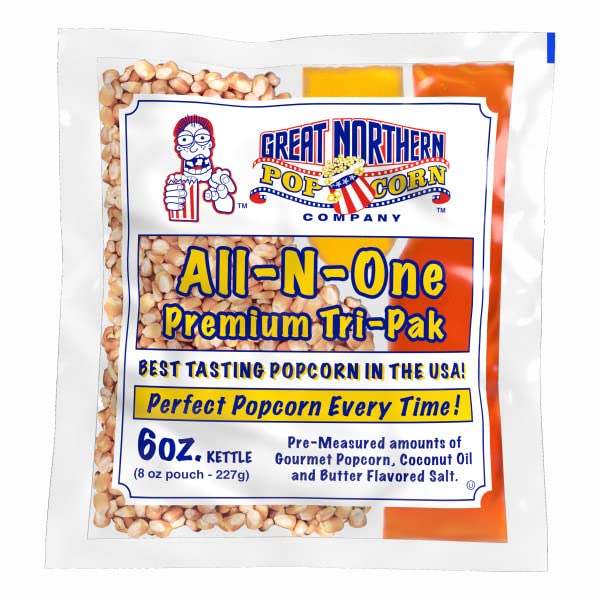 6 Oz Popcorn Packs - Pre-Measured, Movie Theater Style, All-In-One Kernel, Salt, Oil Packets For Popcorn Machines By Great North