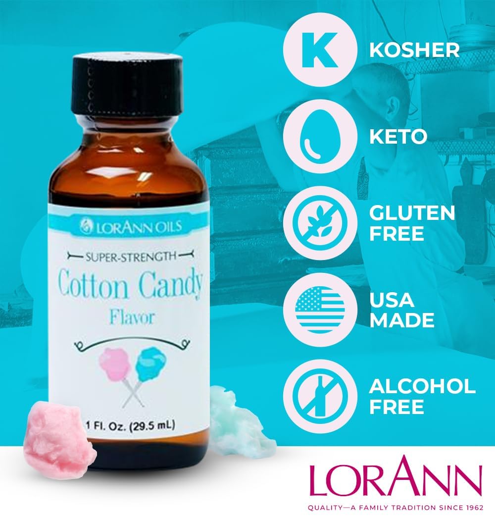 LorAnn Oils Super Strength Flavoring, Cotton Candy, 1 fl oz, Clear to Pale Off White, Model 0460