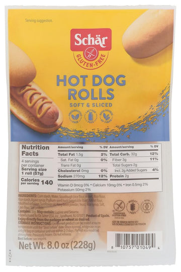 SCHAR Hot Dog Rolls, 8 OZ