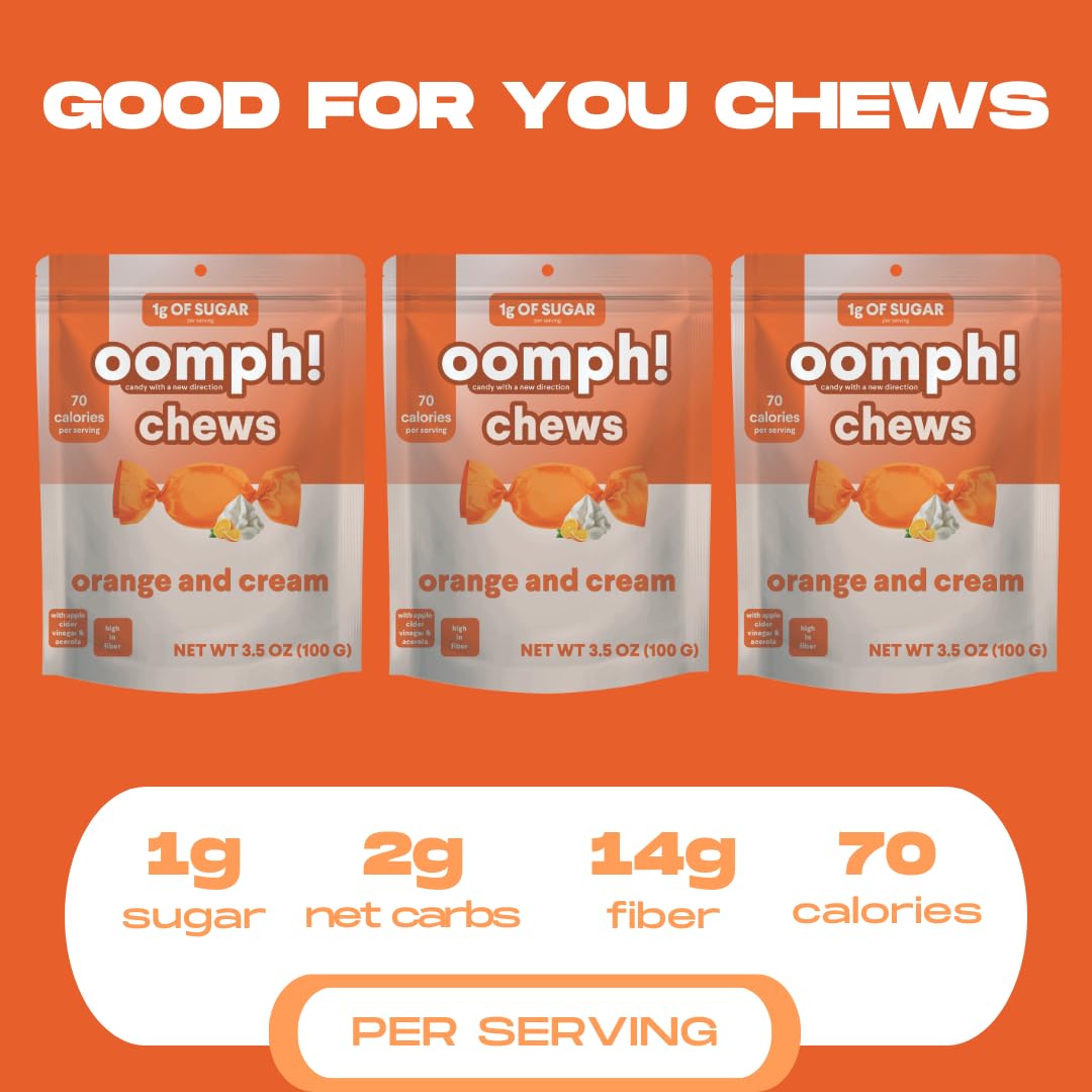 Oomph! Sweets Orange & Cream Low Sugar Taffy, High Fiber Vegan Candy, Low Carb, Low Calorie Snack, Keto-Friendly, Gluten Free De