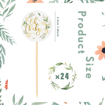 24 Pcs Baby Cupcake Toppers Leaf Baby Cupcake Picks For Baby Shower Gender Reveal Birthday Party Supplies Summer Tropical Hawaii