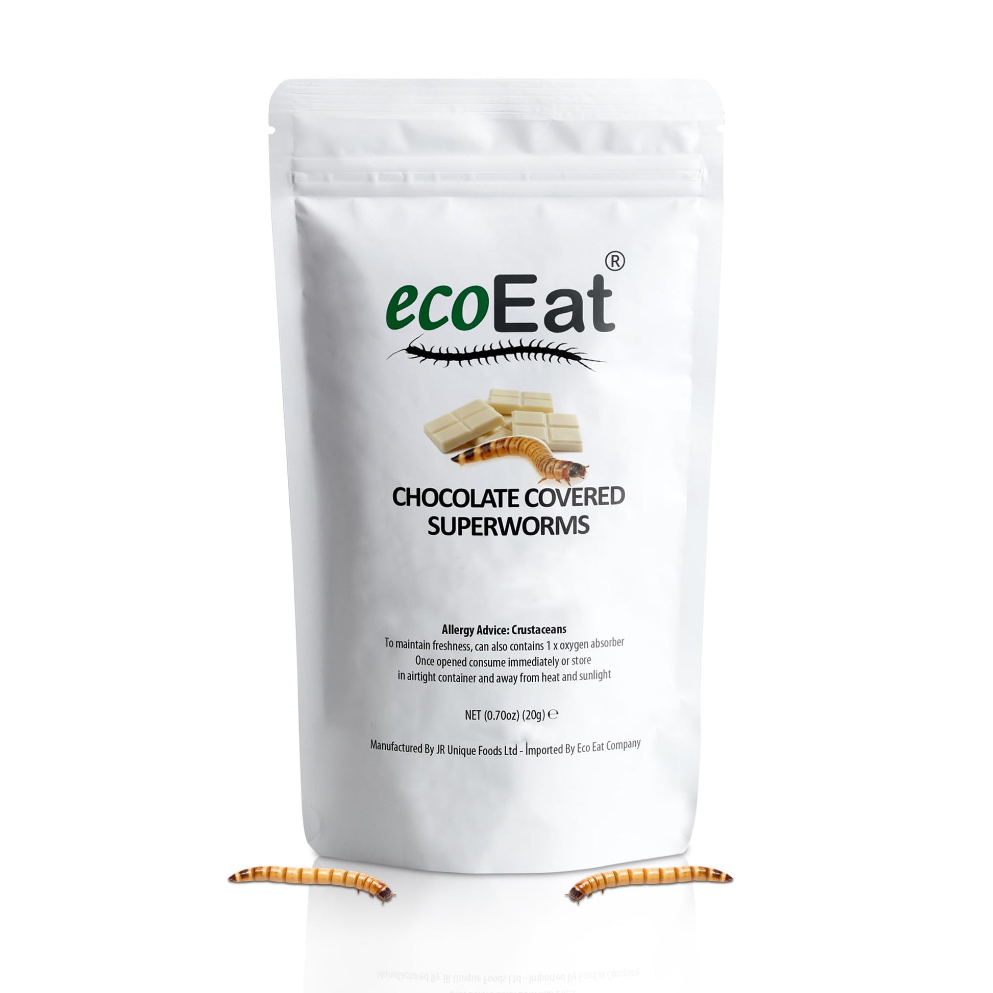 Ecoeat Edible Bugs White Chocolate Covered Superworms - 10G Bag- Edible Insects Roasted Superworms Dipped In White Chocolate - S