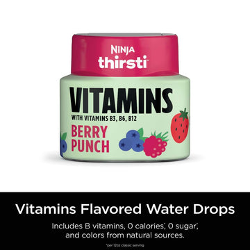 Ninja Thirsti Flavored Water Drops, Berry Punch, Zero Calories & Sugar, Makes 17 Drinks, 3 Pack, Bold Fruit Flavor, Sparkling or Still