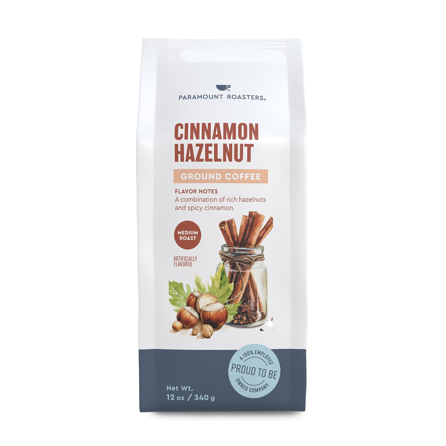 Paramount Roasters Ground Coffee Cinnamon Hazelnut - Flavored Coffee Blend, 12 oz Bag