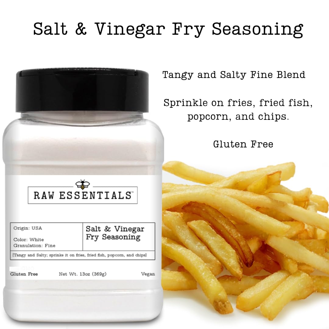 Raw Essentials Salt And Vinegar Fry Seasoning, Gourmet Fries Seasoning - Great On Fries, Fried Fish, Popcorn, And Chips - Tangy