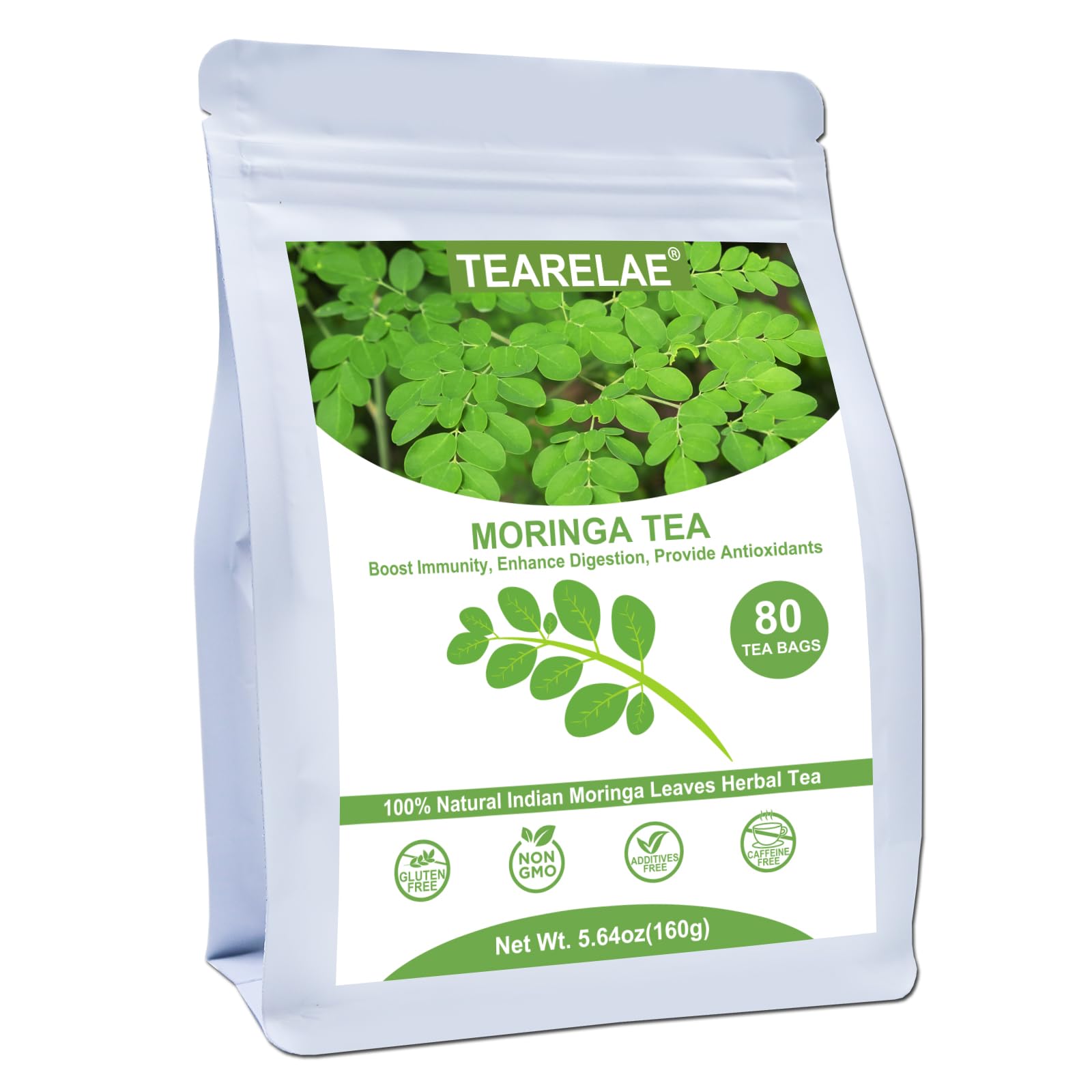 TEARELAE Moringa Tea Bags - Premium Non-GMO, Caffeine-Free - 80 Count