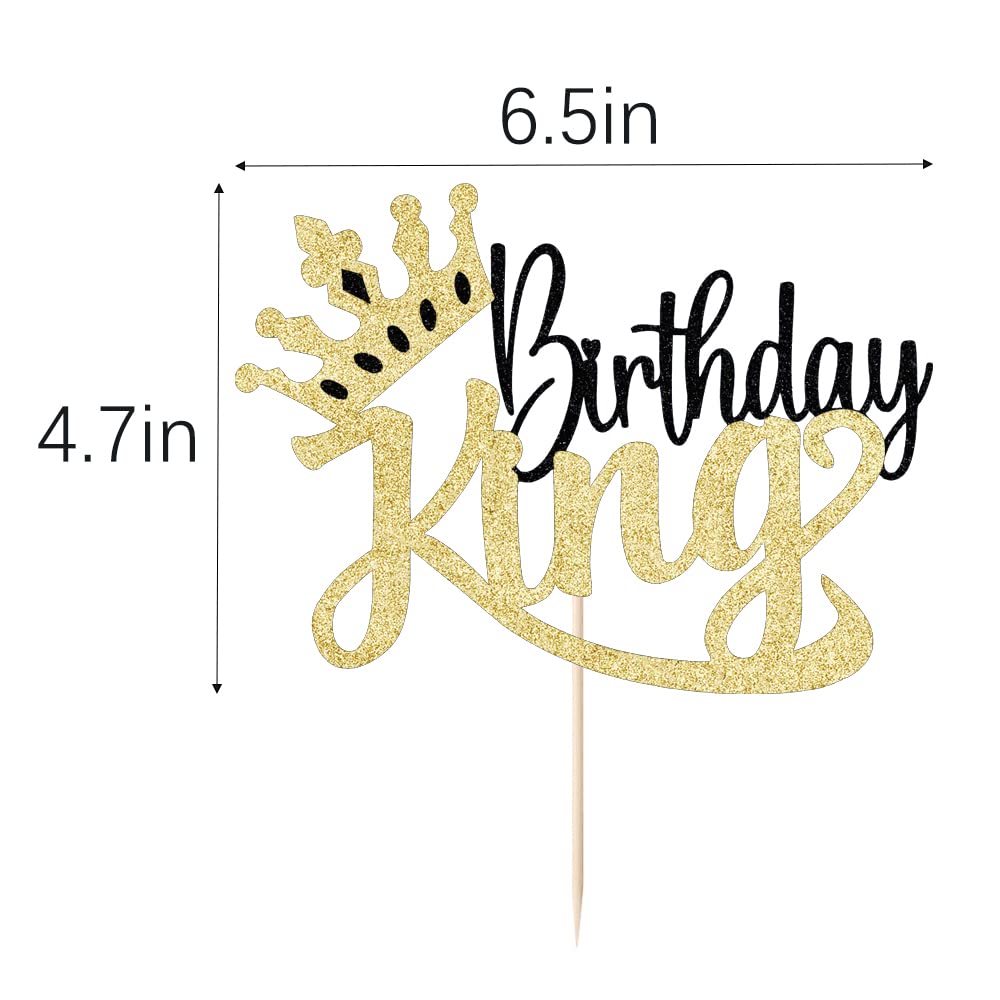 Auteby Birthday Cake Topper, Glitter King Design, Black Gold, Model HL260, for Boys 1st to 50th Birthdays, Gender Reveal Party Decorations