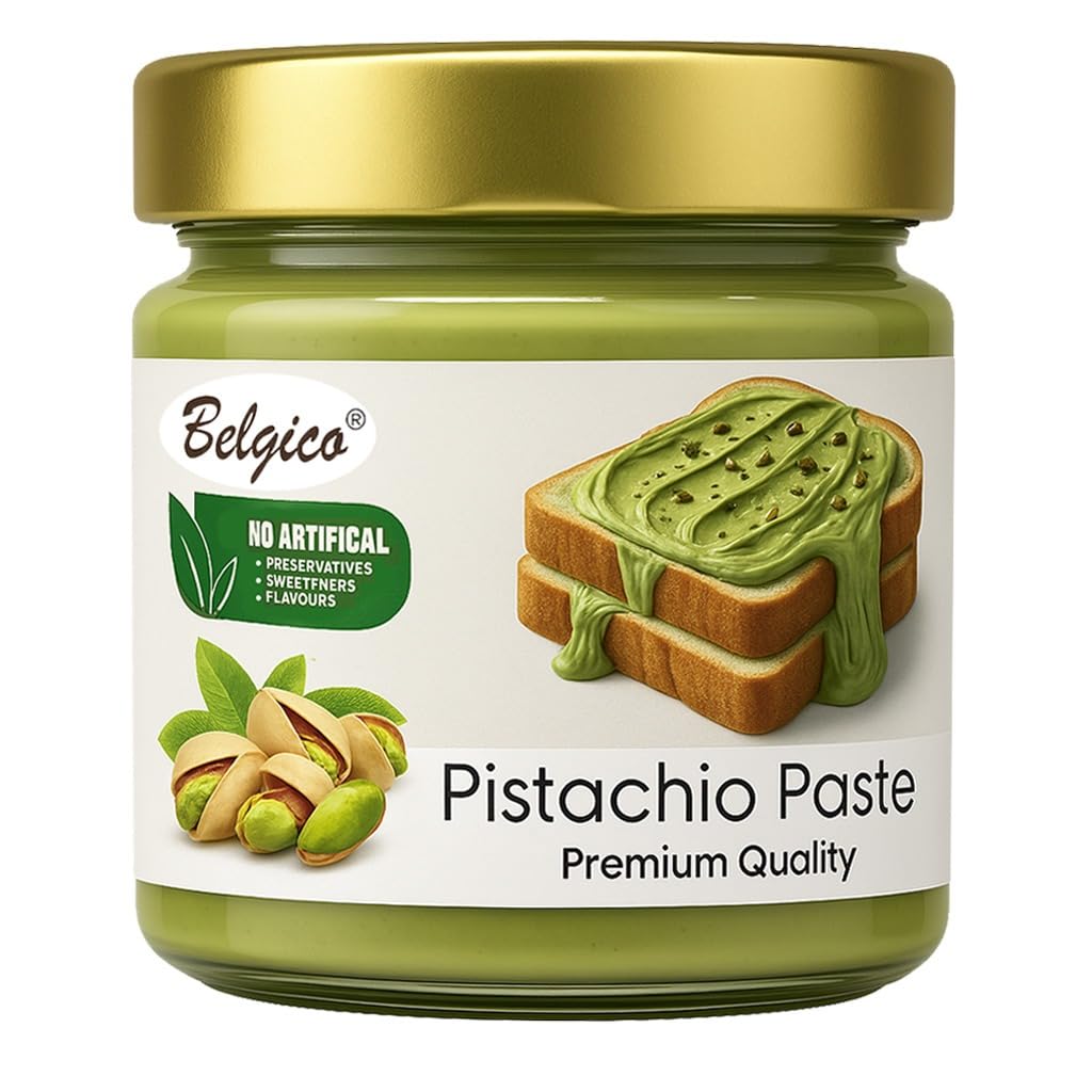 Belgico Pistachio Paste - Premium Pistachio Cream for Dubai Chocolate - Kosher Nut Butter Spread - Crema de Pistacho for Baking 