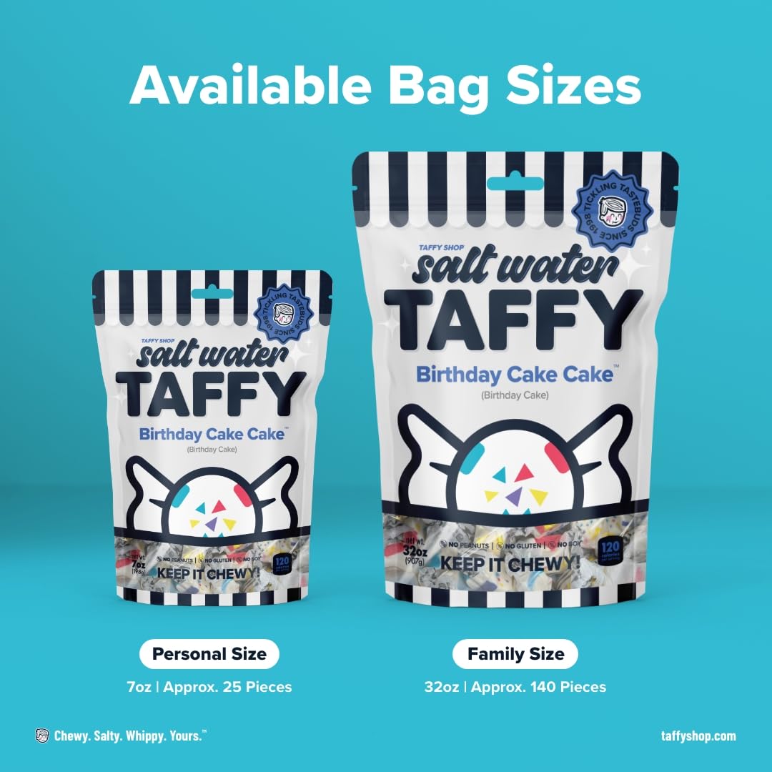 Taffy Shop Birthday Cake Cake Salt Water Taffy - Gourmet Soft Chewy Candy, Bulk Sweet Snack, Fresh Gift & Gluten-Free, 35 Indivi