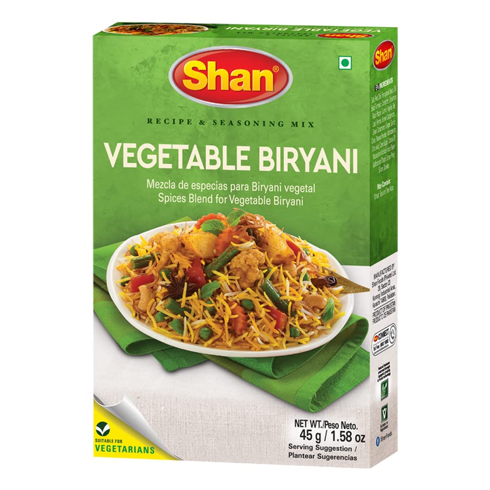 Shan Vegetable Biryani Recipe & Seasoning Mix 45g (1.58oz) Pack of 1 - Spices Blend for Vegetable Biryani - Suitable for Vegetar