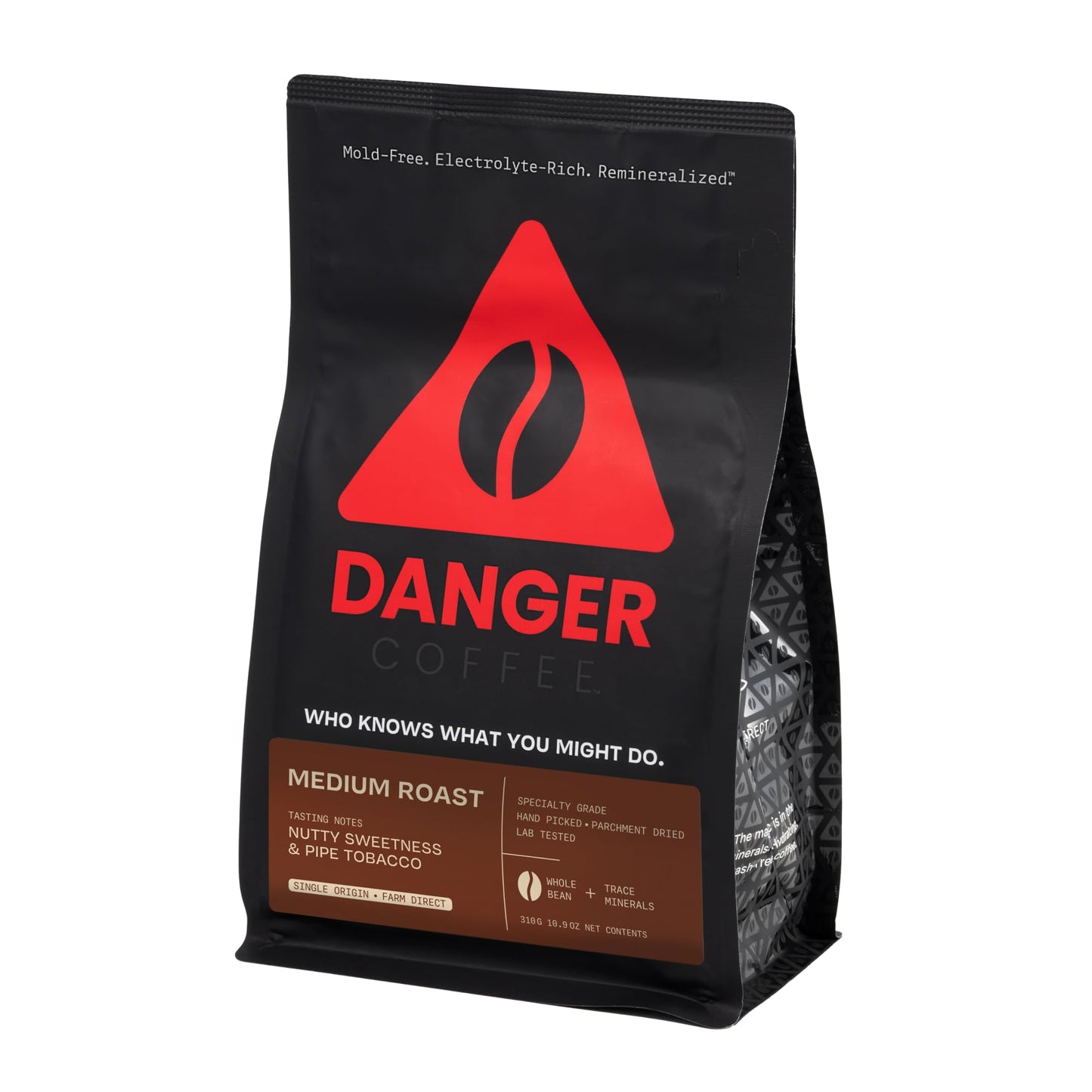 Danger Coffee Whole Bean, Medium Roast, Mold Free, Lab Tested, 10.9 Ounce