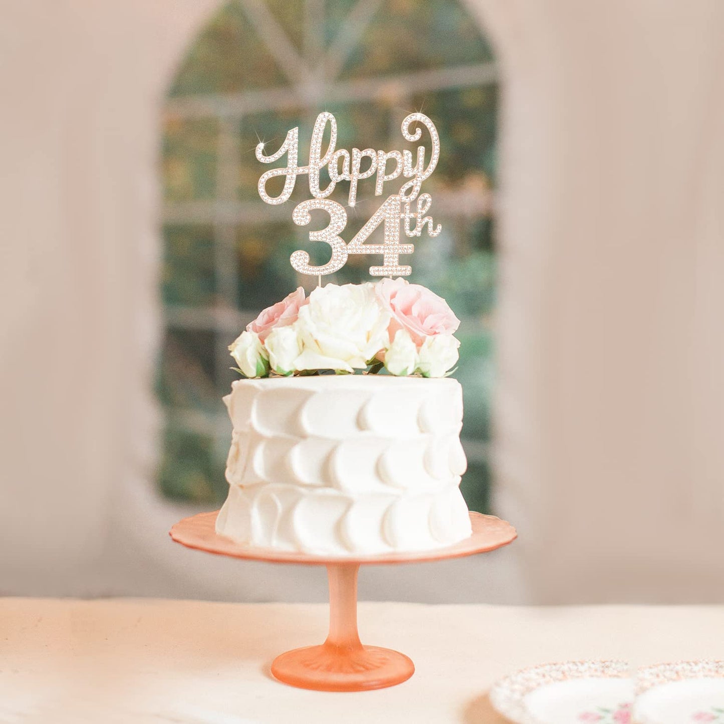 Happy 34Th Birthday Decorations,34Th Birthday Gold Rhinestone Cake Topper - Cheers To 34 Years Old Bday Party Metal Sparkly Cake