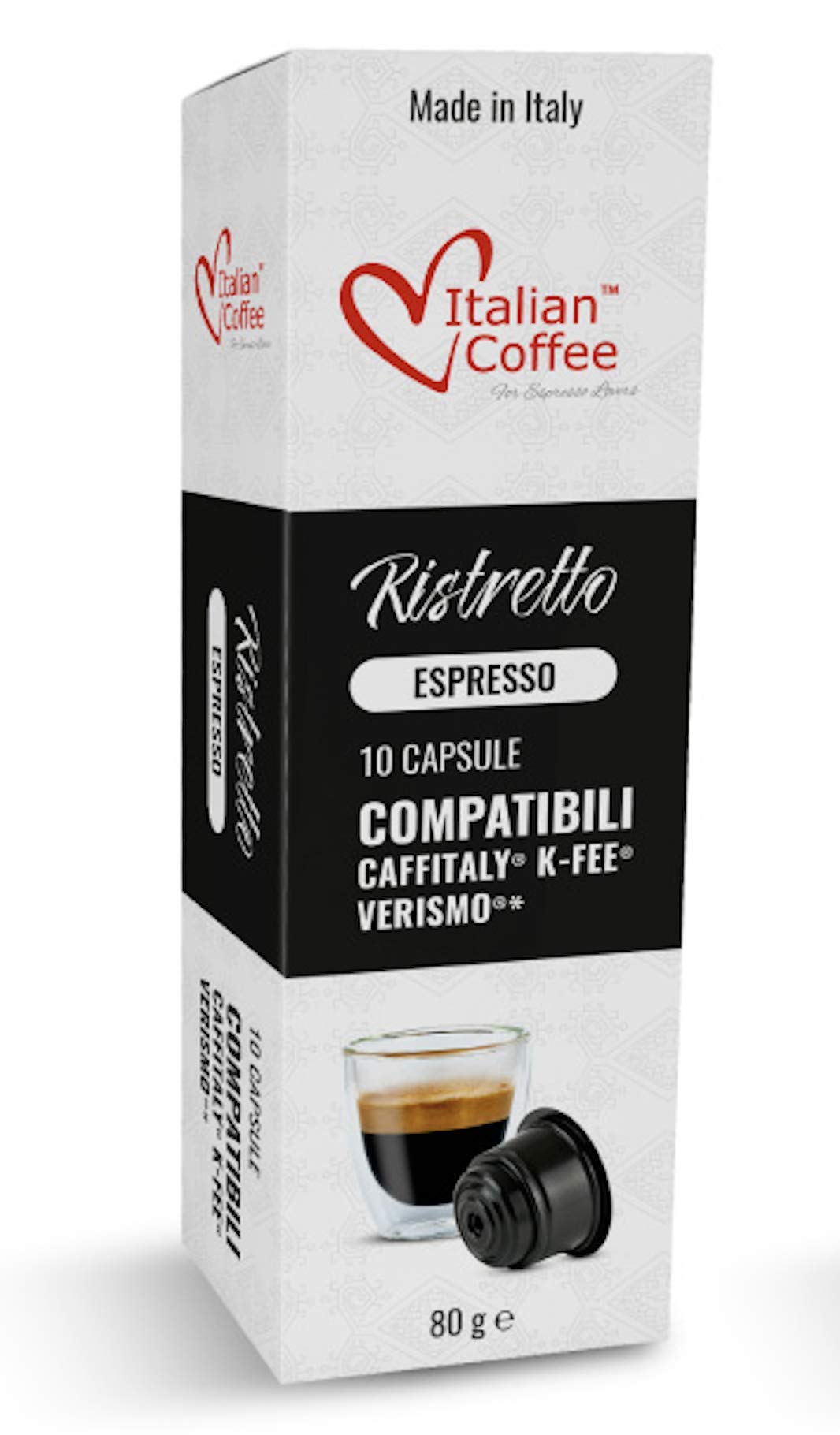 ITALIAN COFFEE FOR ESPRESSO LOVERS Coffee Capsules, RISTRETTO Blend, Compatible with Verismo, CBTL, Caffitaly, K-fee, Pack of 80