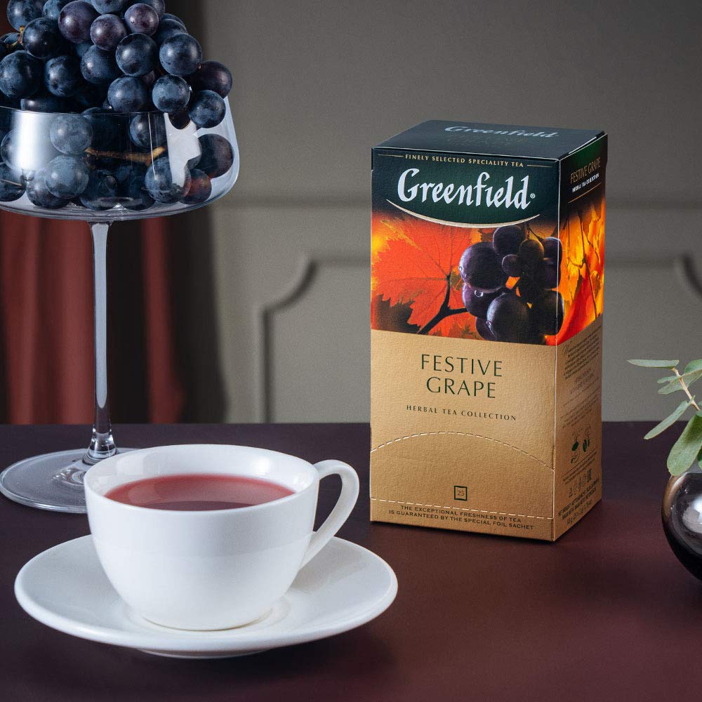 Greenfield Festive Grape Herbal Tea Fruit & Herbal Collection 25 Teabags The Execptional Freshness Of Tea Is Guranteed By The Sp