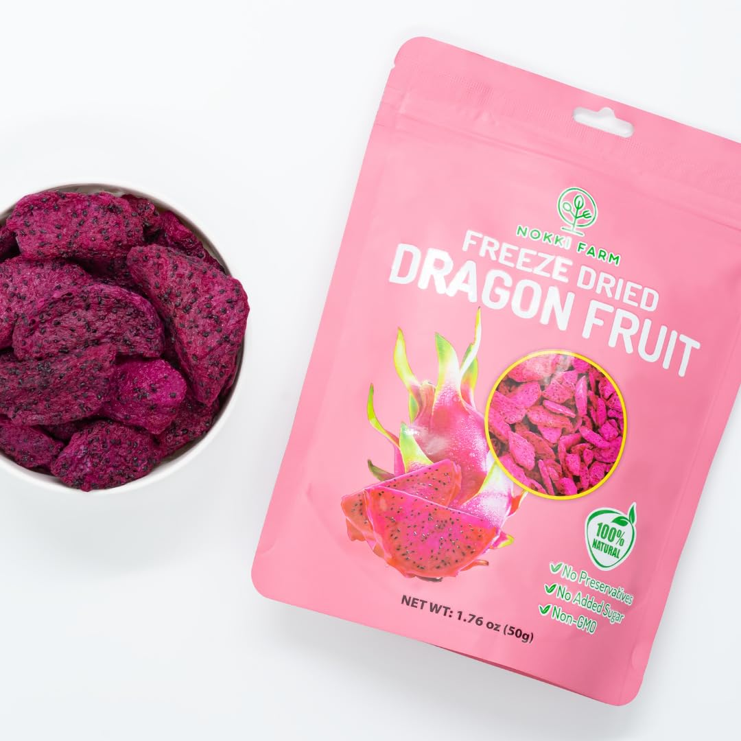 NOKKI FARM Freeze-dried Dragon Fruit, 100% Natural, Vegan, Non-GMO, 50g (Pack of 3)