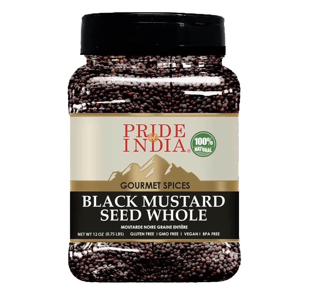 Pride Of India- Organic Black Mustard Seed Whole - 24 Oz (680 Gm) Large Dual Sifter Jar - Certified Pure Indian Vegan Spice- Bes