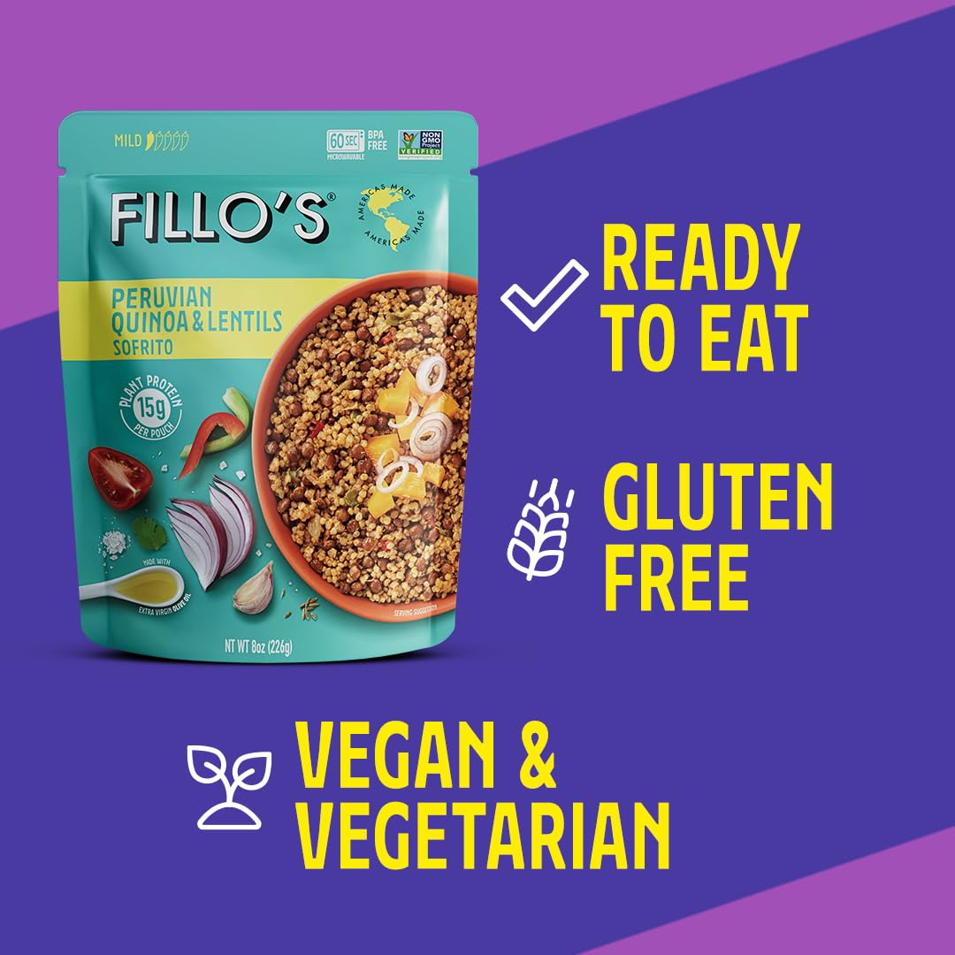 Fillo'S Peruvian Quinoa And Lentils - Ready To Eat Quinoa With Lentils, Gluten-Free, Preservative-Free, Microwavable Meals, Non-