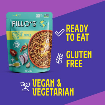 Fillo'S Peruvian Quinoa And Lentils - Ready To Eat Quinoa With Lentils, Gluten-Free, Preservative-Free, Microwavable Meals, Non-