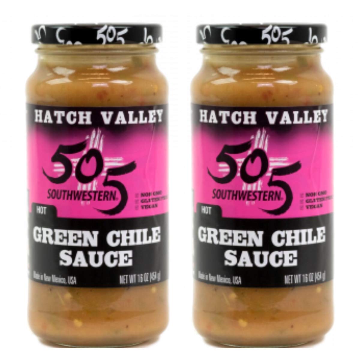 Hatch Valley Green Chile Sauce - (2 - 16Oz) 505 Southwestern - With Recipes (By Beying Malleyteen) (Hot Sauce)