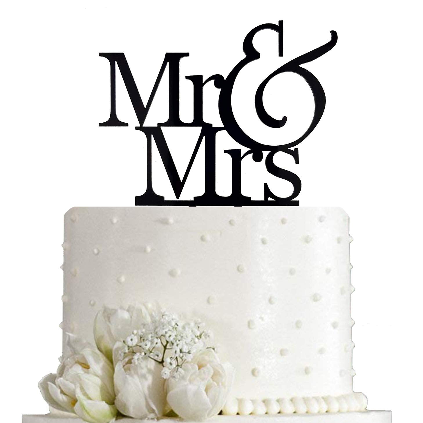 JIEEIN Mr and Mrs Cake Topper, Black Acrylic Bride and Groom Sign, 1 Count