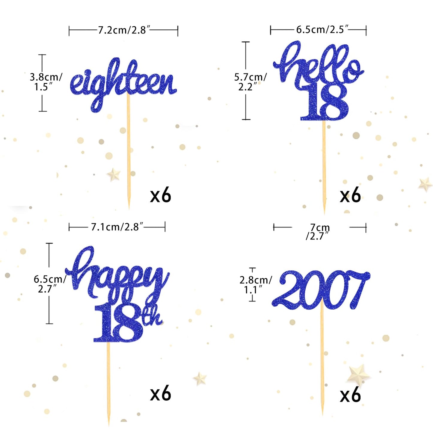 Moitkptt 24 Pcs Glitter Cupcake Toppers for 18th Birthday Party Decorations, Blue, Paper, Model BIR18