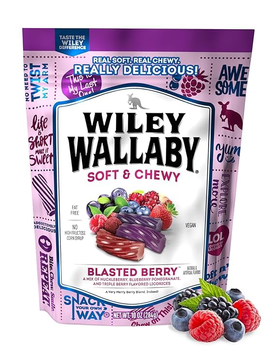 Wiley Wallaby 10 Ounce Blasted Berry Gourmet Australian Style Soft & Chewy Licorice Candy Twists