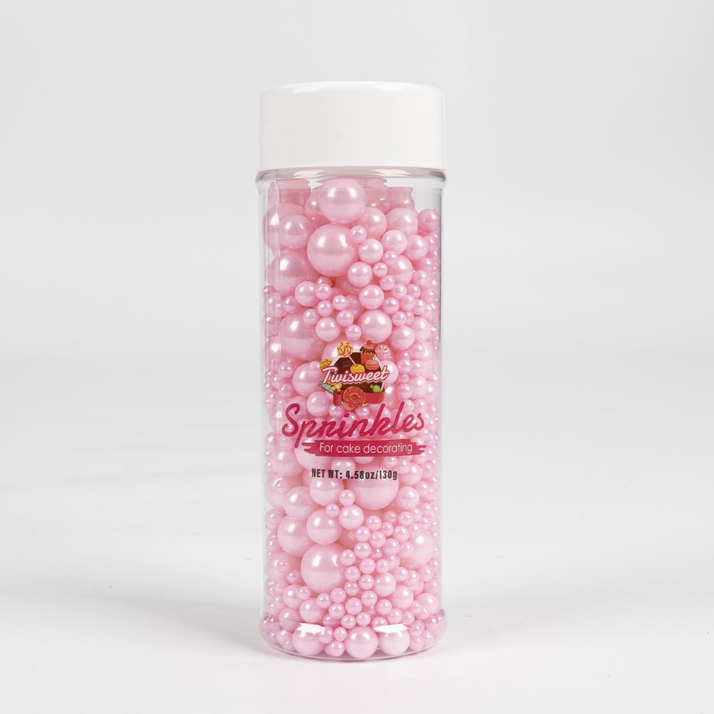 Twisweet Pink Pearl Sprinkles For Cake Decorating, Edible Sugar Pearls For Baking, Mix Size, Cake Topper Cupcake Cookie Ice Cream Dessert Decorations, Baby Shower Wedding Birthday Valentine Supplies (130G/4.58Oz)